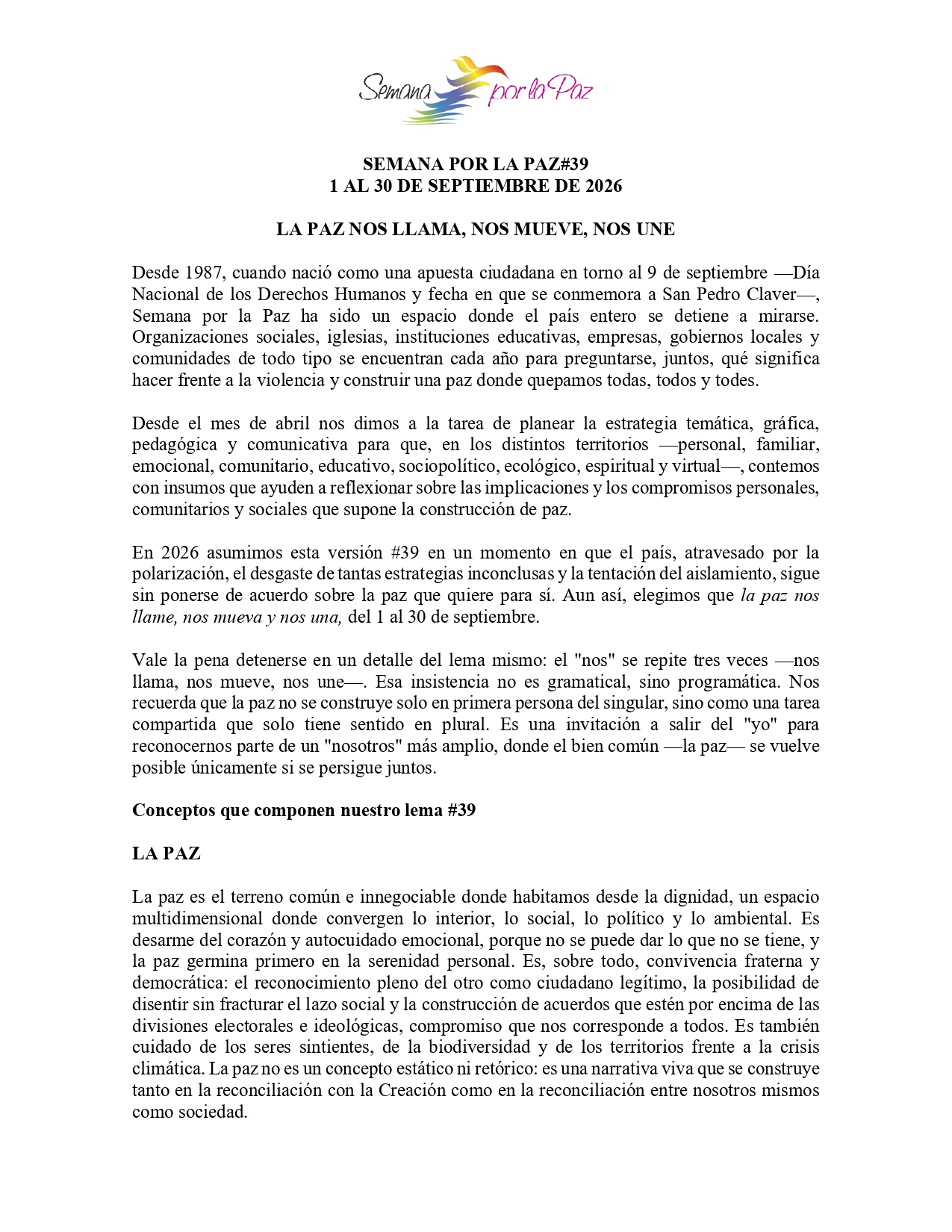 concepto 1 semana por la paz